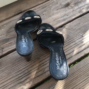 Vintage Yves Saint Laurent suede shoes, wood heels